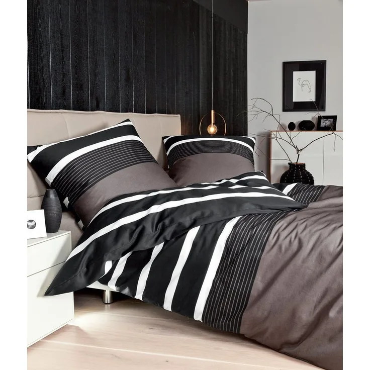 Janine Bettwäsche J.D. 8468 07 Nougat Schwarz Mako Satin 135 x 200 + 80 x 80 cm