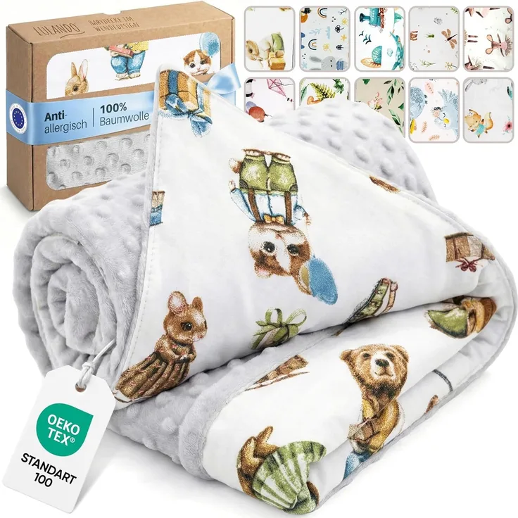 LULANDO Babydecke Kuscheldecke Krabbeldecke aus 100% Baumwolle, antiallergisch, Standard 100 von Oeko-Tex, hergestellt in der EU,(100x75 cm). Kuschelige Lieblingsdecke für Ihr Baby.