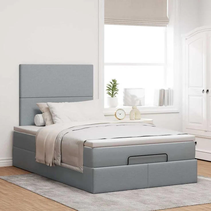 vidaXL Ottoman-Bett mit Matratze & LEDs Hellgrau 120x200 cm Stoff 3313913 – Bild 4