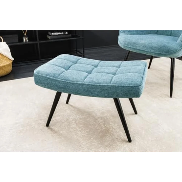 riess-ambiente Fußhocker SCANDINAVIA blau / schwarz - Strukturstoff, Metallbeine, Polsterung (Einzelartikel, 1 St), Wohnzimmer · Metall · Scandinavian Design · Ziersteppung – Bild 3