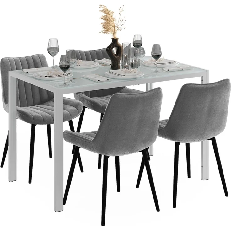 Esstisch Set Grand Weiß 120 x 70 cm mit 4 Stühlen (Grau) Vicco – Bild 5