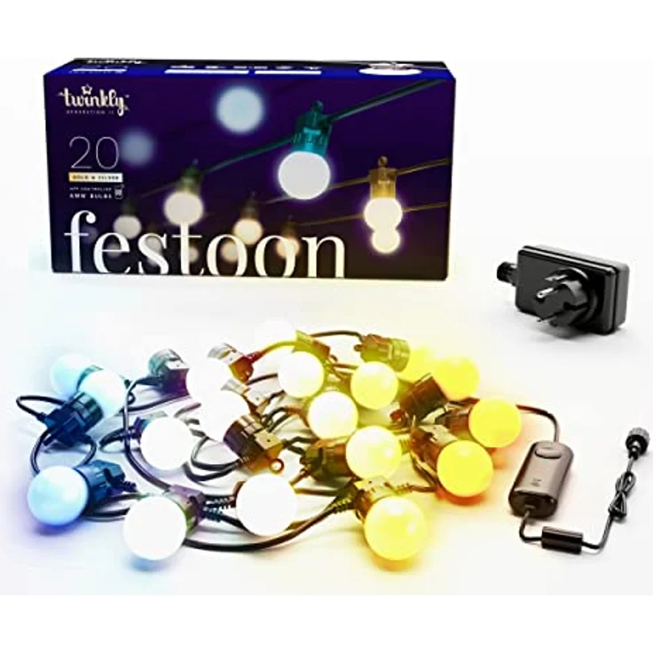 Twinkly Festoon 20 LED Weiß, Lichterkette mit 20 LED-Lampen, Außen- und Innenbeleuchtung von Warmweiß bis Kaltweiß, Kompatibel mit Alexa, Google Home, IP44, App-Steuerung, Schwarzes Kabel, 10m – Bild 2