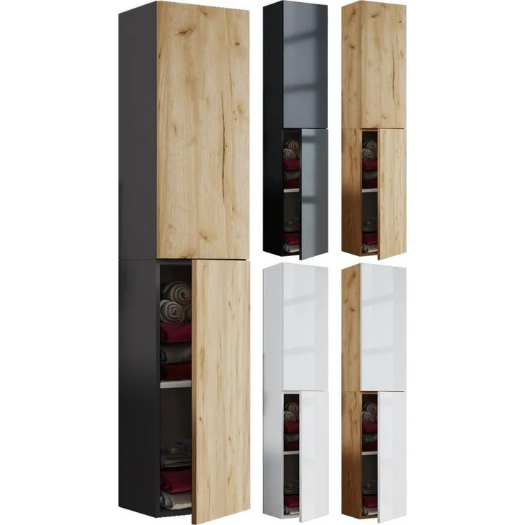 VCM Badmöbel Hochschrank Lendas 915281 Anthrazit / Honig-Eiche H. 150 x B. 33 x T. 22 cm
