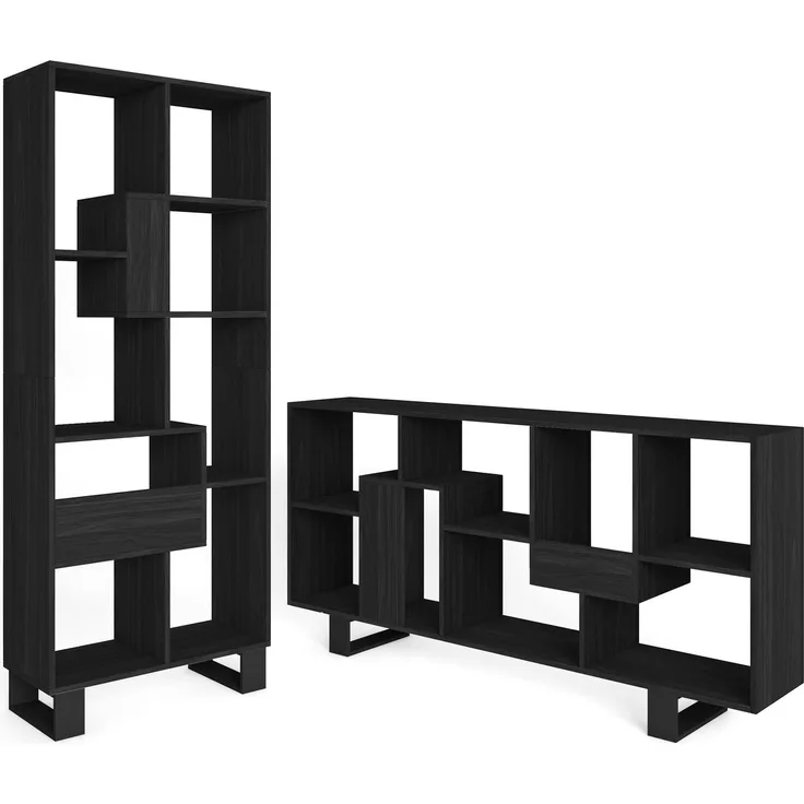 Skraut Home | Bücherregal Bibliothek | Bookshelf, Bookcase | 174 x 67 x 31 cm | Industriedesign | Moderner Stil | Schwarz