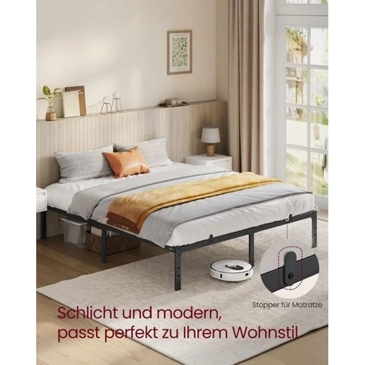 VASAGLE Doppelbettgestell, Bett, 160 x 200 cm, Metallbett, Bettrahmen, Unterbettaufbewahrung, modern, Gästebett, einfacher Aufbau, tintenschwarz RMBDE135B01 – Bild 2
