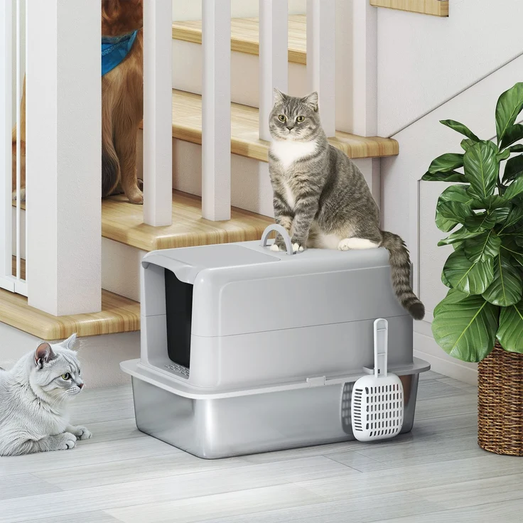 PawHut Katzentoilette, Edelstahl, Kunststoff, Grau, 40,5L x 60,5B x 41,5H cm – Bild 8