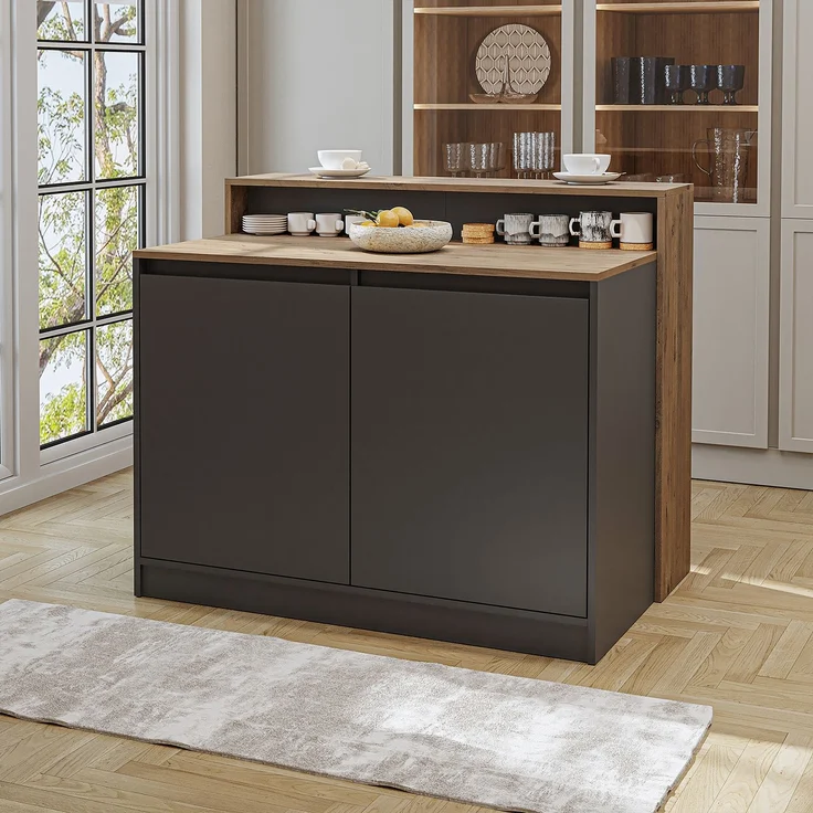 Roomart Kücheninsel CORTADO – Bartisch & Küchentisch mit Stauraum – 120×100×80 cm – Modernes Design • Anthrazit-Eiche – Bild 2