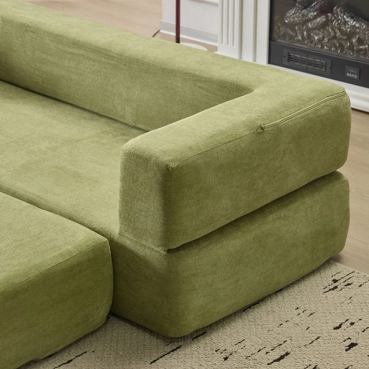 ZUBALIYA SchlafSofa mit Chenille - Bezug, modular aufgebaut, mit Schaumstoffpolsterung, aus Chenille, für Wohnzimmer und Apartments, Grün – Bild 12