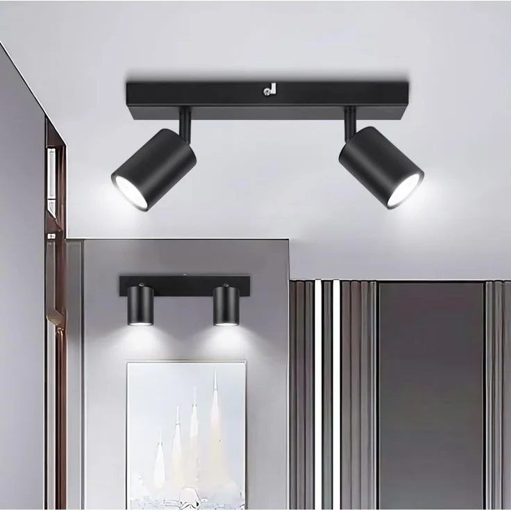 Ketom 2 Stück LED Deckenstrahler Schwarz, Deckenlampe 2 Flammig Schwenkbar, GU10 Küchenlampe Deckenleuchte Srahler, Modern Deckenspot Lampe für Küche, Wohnzimmer, Ohne Leuchtmittel