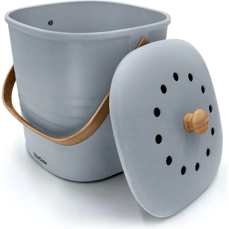 YourCasa Biomülleimer YourCasa® Biomülleimer Küche Klein 4L nachhaltig mit Akivkohlefilter, Fassungsvermögen 4 Liter, Nachhaltige Materialien
