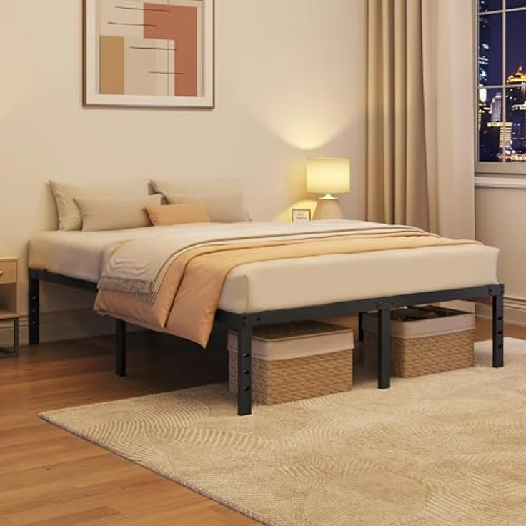 Yaheetech Bettrahmen 36cm H Metallbett mit Lattenrost, Bettgestell aus Metall, Modern Doppelbett Einzelbett Leichte Montage, Schwarz 160x200 cm – Bild 4