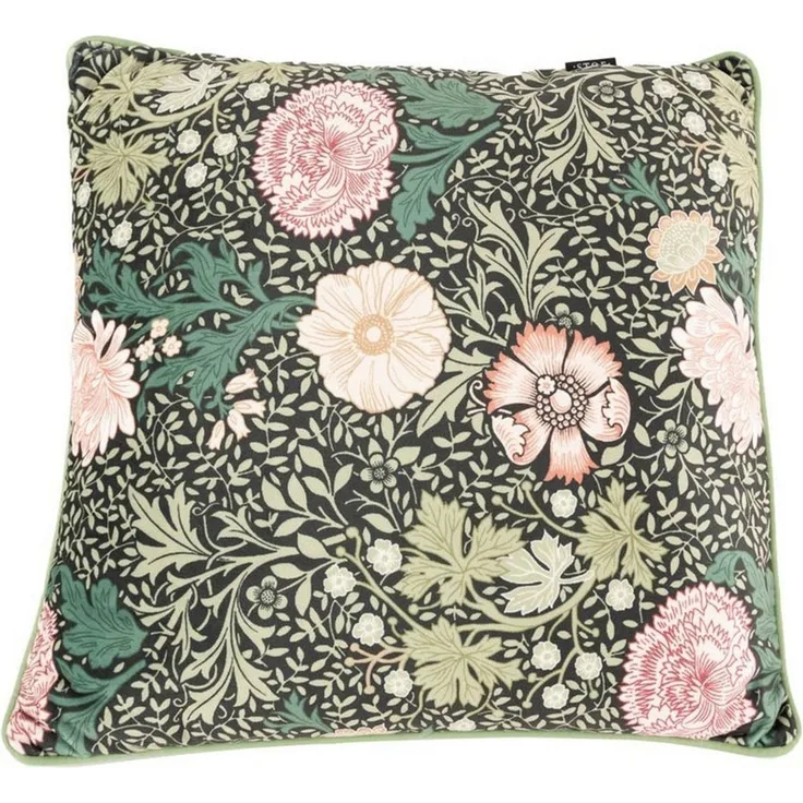 SCHÖNER LEBEN. Dekokissen Kissen Madeleine Samt Blumen grün rosa 45x45cm