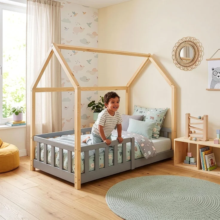 Hausbett Hesel mit Rausfallschutz 80x160 cm Grau/Natur [en. casa] – Bild 5
