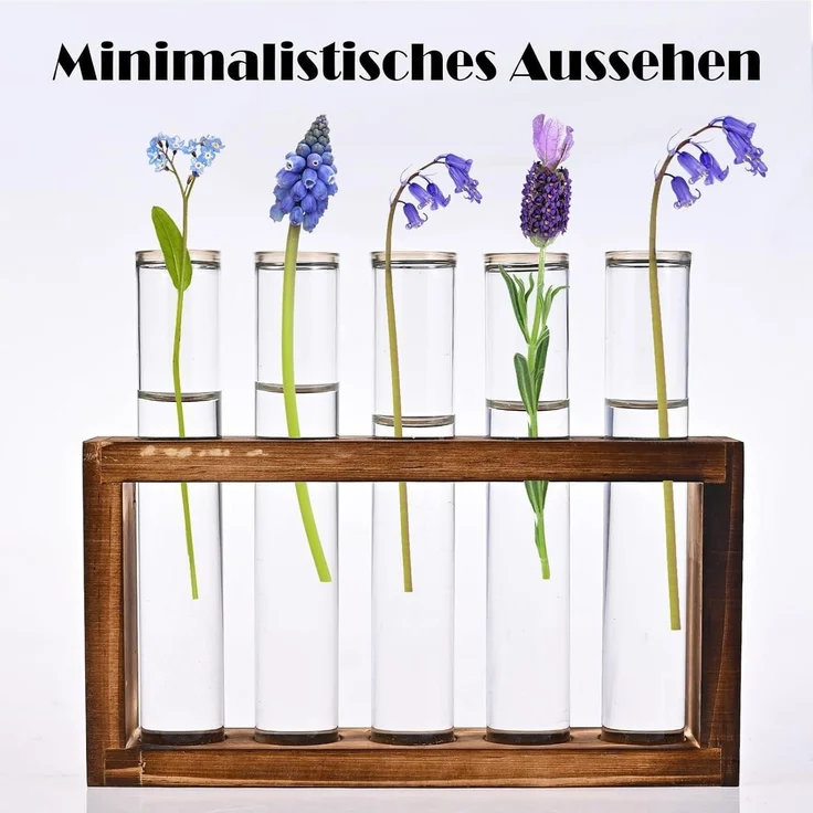 Cieex Reagenzgläser Blumenvase Set mit Holzständer - Moderne Vasen Deko für – Bild 2