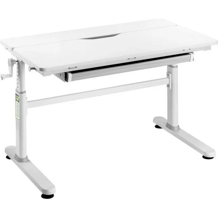 HOKO Kinderschreibtisch Ergo Jugend Schreibtisch höhenverstellbar 54-76 cm, 100x60 cm (ergonomischer Computertisch mit neigbarer Tischplatte (0-50) & Schublade, stabil & belastbar bis 100 kg, Weiß, Holzfarben) – Bild 4