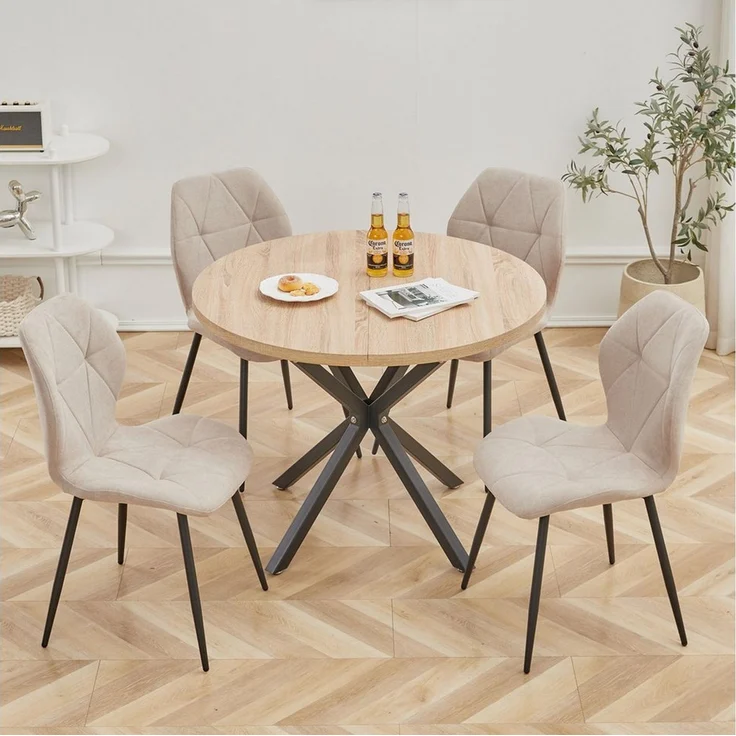 GrandCA HOME Esstisch Runder Esstisch, Küchentisch im Skandinavischen Stil (1-St), aus MDF, mit Metallbeine, 100x76.5 cm – Bild 1