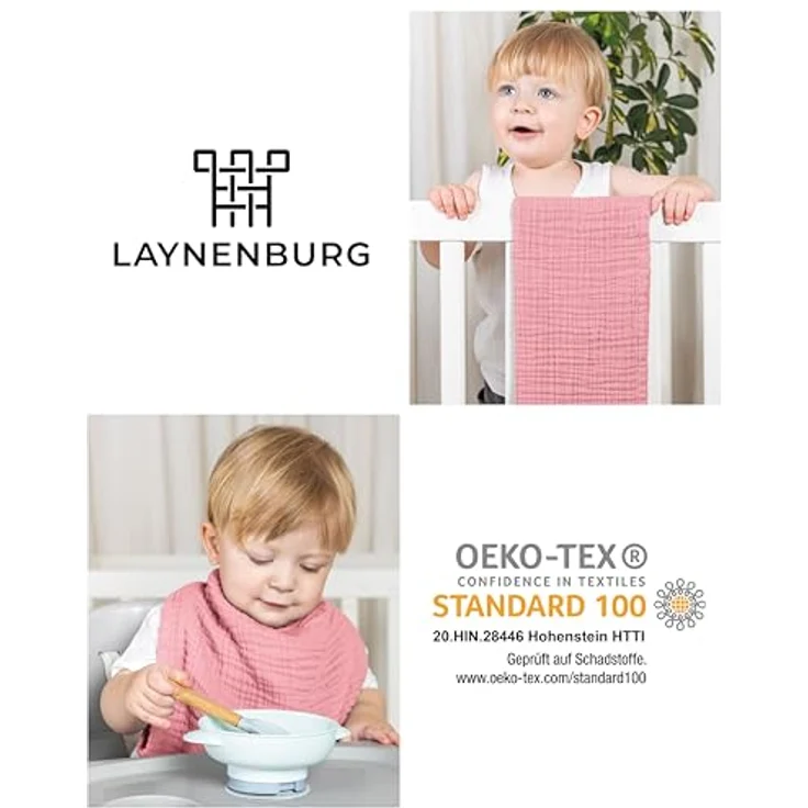 Laynenburg Spucktuch Baby 10er-Set in 30x50cm aus extra weichem Musselin - 100% Baumwolle, Musselin-tücher als Mulltücher, Mullwindeln oder Stoffwindeln – Bild 8