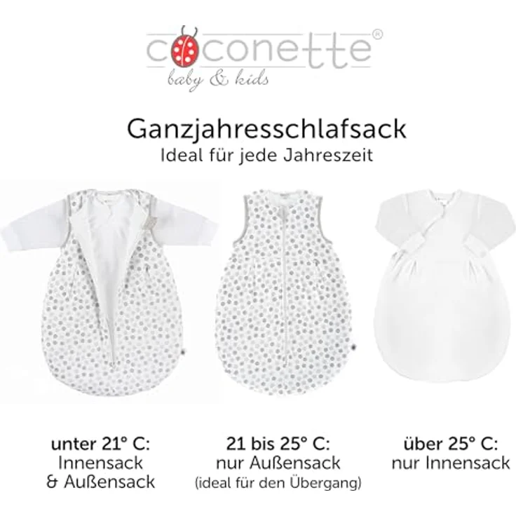 Coconette 2-tlg. Schlafsack-Set Circle Weiß Grau, 2in1 Babyschlafsack mit langärmeligen Innensack und gefüttertem Außensack, Gr. 50/56 – Bild 2