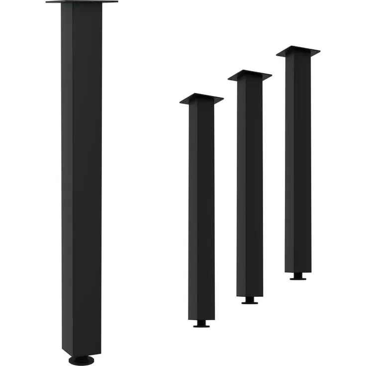 HAGO Tischbein Set 4 Stück Möbelfuß Stahl Schwarz 8x8cm höhenverstellbar 90cm Couchti