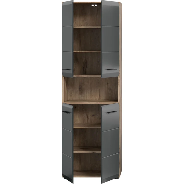 Hochschrank breit (B/H/T: 60x185x30 cm) in schwarz matt und Nox Oak Nachbildung – Bild 3