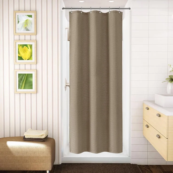 Waffel Duschvorhang Metallringe Textil Badewannenvorhang Wasserdicht 92x182cm – Bild 2