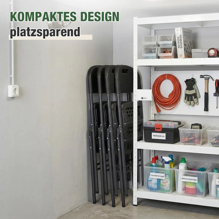 Sekey Klappstuhl 2er Set, Klappstühle aus Kunststoff und Metall, Campingstuhl Gartenstuhl Klappbar bis 150KG, Schwarz Rattanoptik – Bild 4