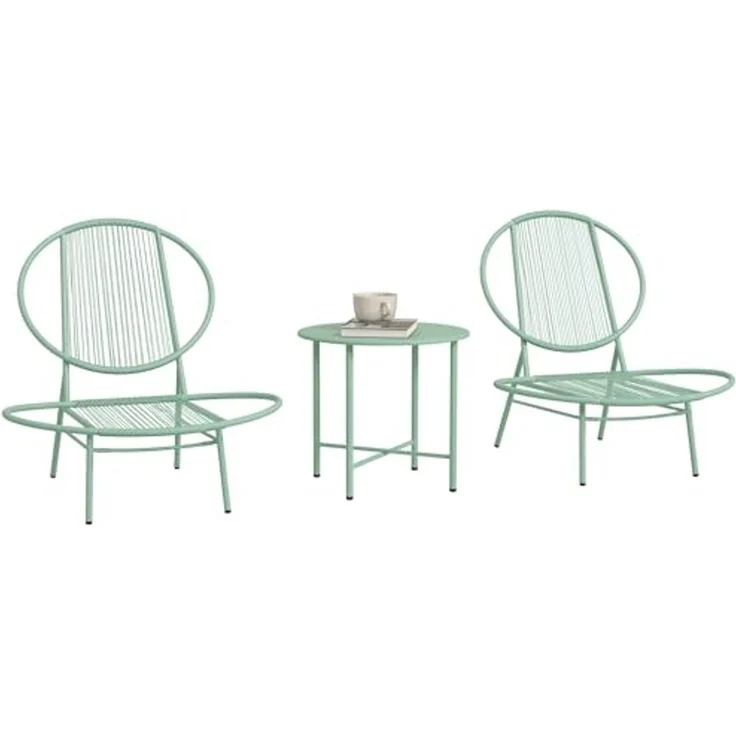 Outsunny Balkonset mit Bistrotisch, ergonomische muschelförmige Gartenstühlen, (3-teilig Gartenmöbel-Set, 3-tlg, Bistro-Set aus Stahl), für den Außenbereich, Balkon, Grün – Bild 1