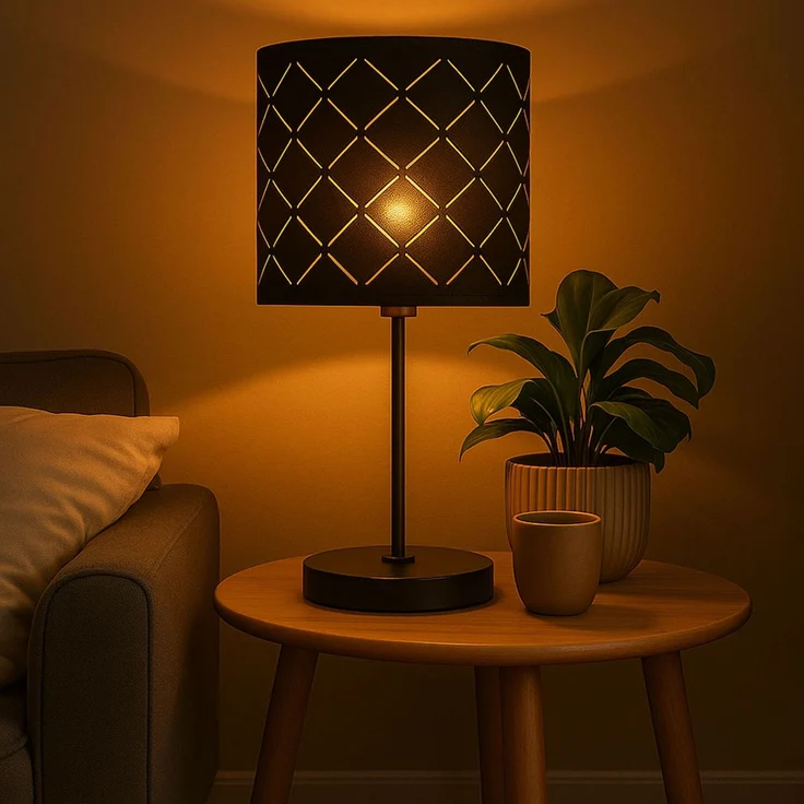 LED Tischleuchte, Dekorstanzungen, Samt, schwarz, H 35 cm – Bild 3