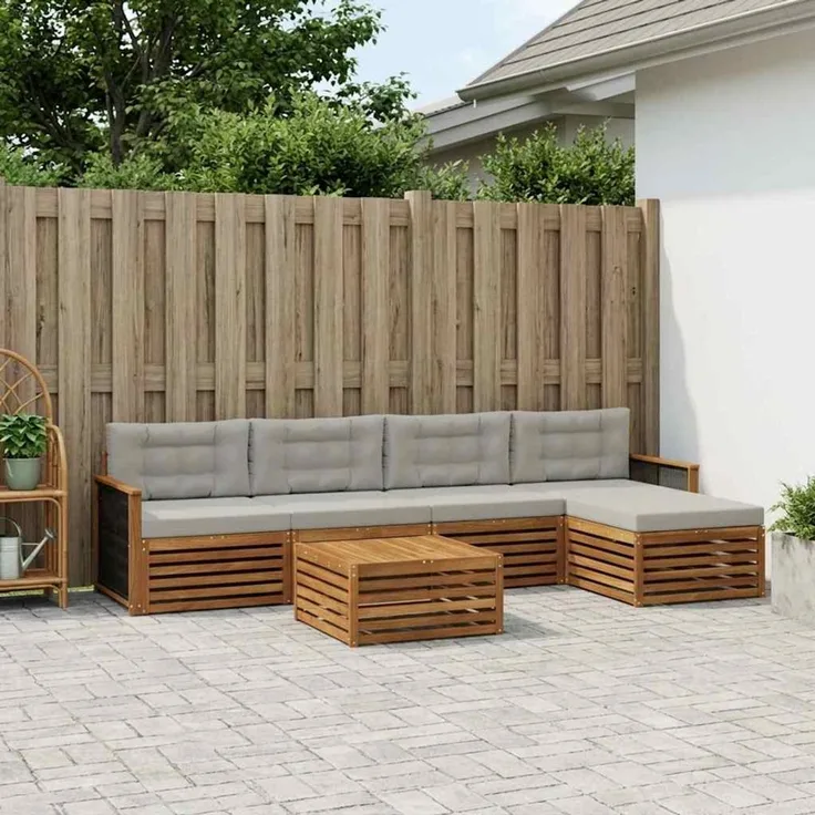 vidaXL Outdoor-Sofagarnitur 6 stk. 5-Sitzer Natur und Hellgrau 3383264