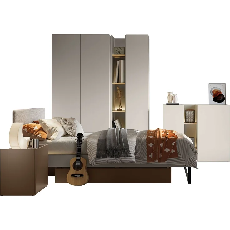 Jugendzimmer-Set Sigma II (Farbe: Cashmere + Trüffel / Eiche Hell + Neve 13) – Bild 1
