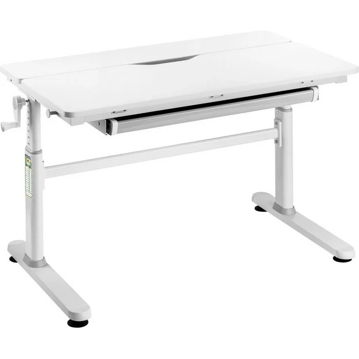 HOKO Kinderschreibtisch Ergo Jugend Schreibtisch höhenverstellbar 54-76 cm, 100x60 cm (ergonomischer Computertisch mit neigbarer Tischplatte (0-50) & Schublade, stabil & belastbar bis 100 kg, Weiß, Holzfarben) – Bild 1
