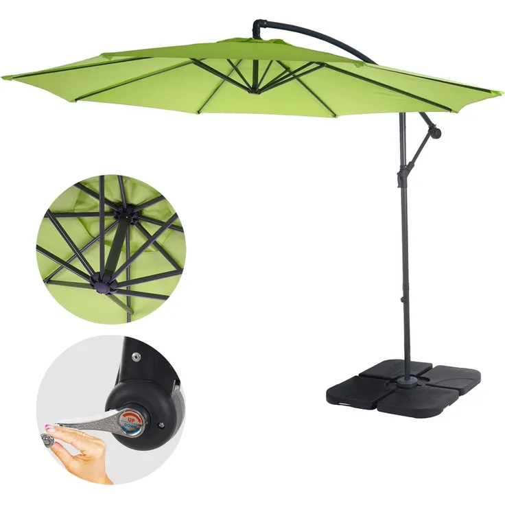 Ampelschirm Acerra, Sonnenschirm Sonnenschutz, Ø 3m neigbar, Polyester/Stahl 11kg ~ grün-lemon mit Ständer