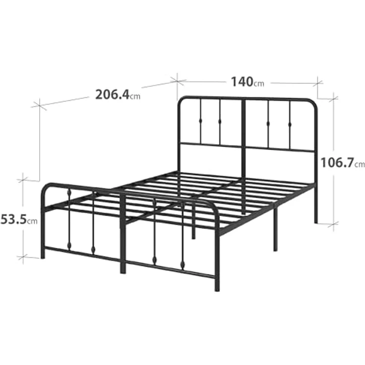 Zinus Florence Bett 140x200 cm – 35 cm hoch – Metallbettgestell mit Kopf- und Fußteil – Bett mit Lattenrost – Bettgestell im Vintage-Design – Stauraum unter dem Bett – Schwarz – Bild 3