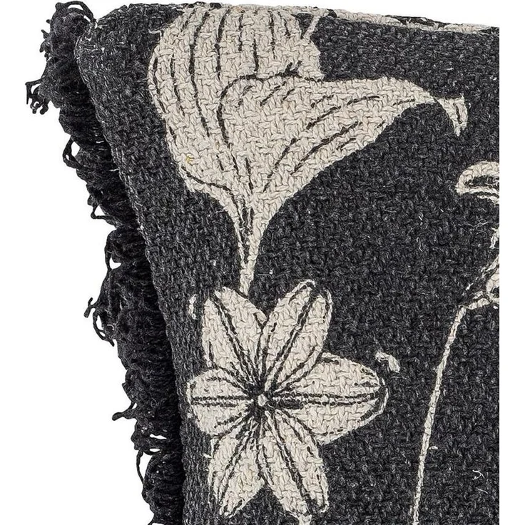 Bloomingville Dekokissen Mali, schwarz mit Blumenprint, 50x50 cm, Recycelte Baumwolle, Blumenmuster, Maschinenwäsche, gemütlich – Bild 1