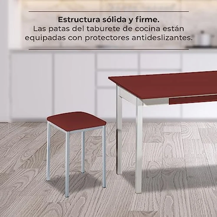 ASTIMESA - Gepolsterter Küchenhocker - Solide und Feste Struktur - Gestell Farbe Aluminium und Sitzfläche aus Kunstleder - Sitzfarbe: Bordeauxrot Lieferumfang: 2 Stück, Maße: 35 x 35 x 45 cm – Bild 4
