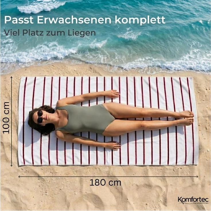 Komfortec Strandtuch 100x180 cm aus Baumwolle, Unifarben (1-St) – Bild 2