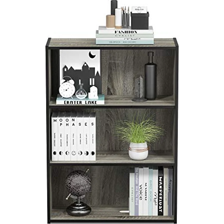 Furinno Pasir Bücherregal mit 3 Fächern, holz, Französisches Eichengrau, 24. 64x57. 66x80 cm – Bild 6
