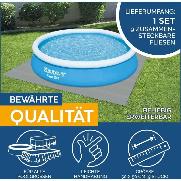 Bestway | Flowclear Pool-Bodenschutzfliesen | 9 Stück á 50 x 50 cm | Grau | ideal um Schutz des Poolbodens und des Rasens – Bild 7