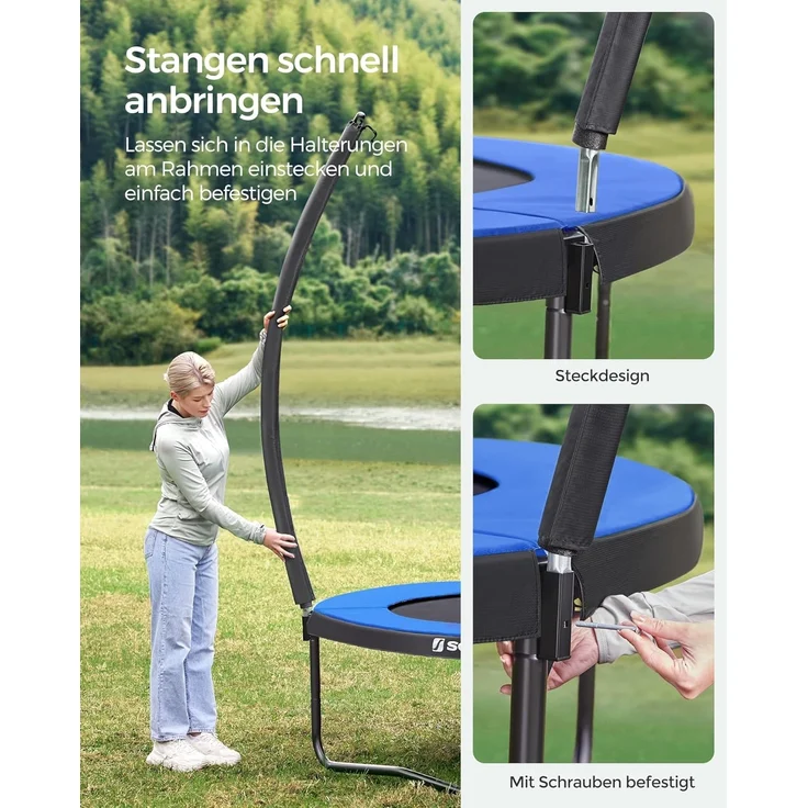 Songmics Trampolin mit Leiter, Sicherheitsnetz und gepolsterten Stangen, Stahl blau, Ø 244 cm – Bild 3
