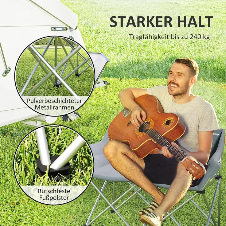 Outsunny Campingstuhl mit Armlehnen, Seitentasche (2 Sitzer Faltstuhl, 1 St), bis 240kg belastbar, für Garten Camping Strand – Bild 6