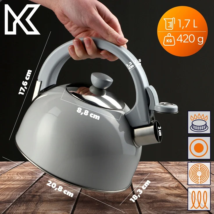 KADAX Induktionskessel Gas mit Pfeife 1,7 l traditionell – Bild 3