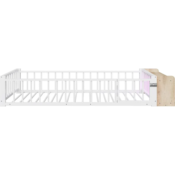Kinderbett mit LED-Streifen, Regal, Zaun, Lattenrost und Tür, 90x200 cm, Einzelbett mit Rausfallschutz, Metallbett – Bild 9