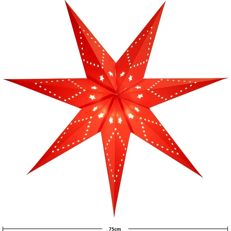 SALCAR LED Papierstern Weihnachten mit Beleuchtung, 3D Leuchtstern Fenster zum Aufhängen, 55cm Adventsstern mit E14 Lampe, LED Stern Weihnachtsdeko, Rot – Bild 5