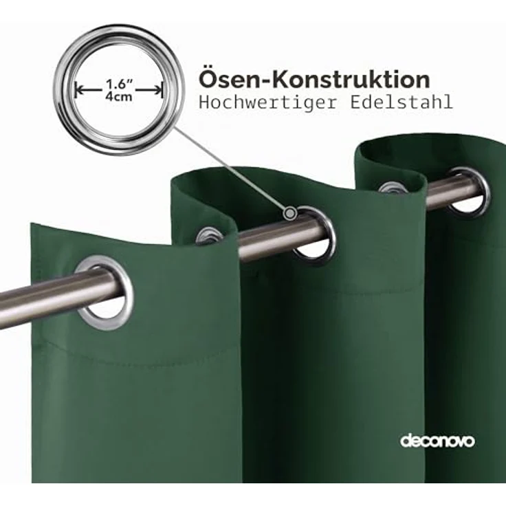 Deconovo Blickdichter Kurzer Vorhang Hitzeschutz Thermovorhänge Waldgrün | 1 Stück, H138 x B132 cm, Ösenschal Gardinen, Abdunkelnd, Sichtschutz, UV-Schutz, Kälteschutz und Hitzeschutz Blackout Curtain – Bild 5