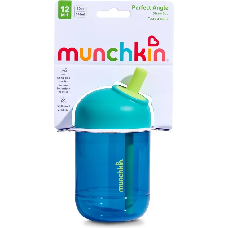Munchkin Perfect Angle Becher mit Halm | 12 m+ | 296 ml | Marineblau