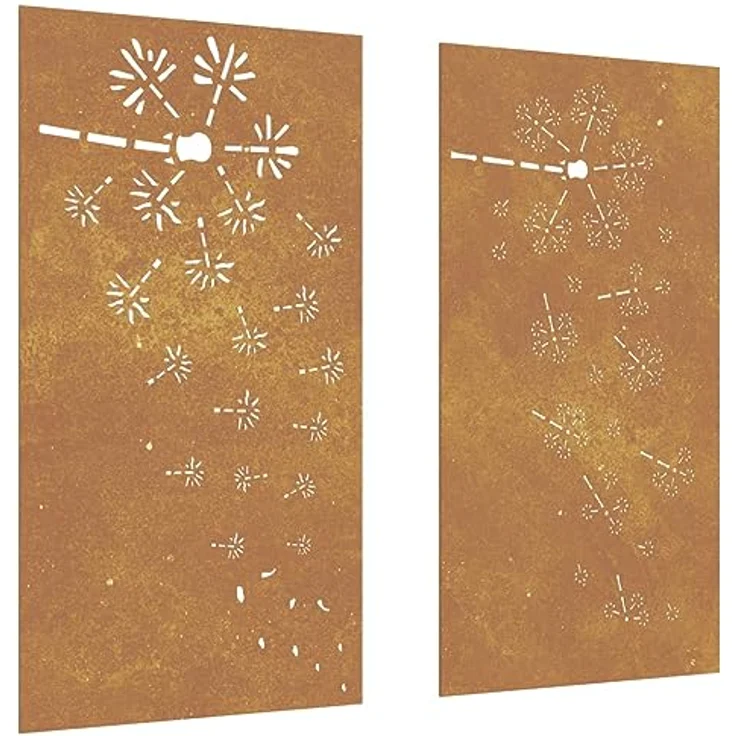 vidaXL 2-tlg. Garten-Wanddeko 105x55 cm, Cortenstahl mit Blumen-Design, wetterfest und korrosionsbeständig – Bild 1