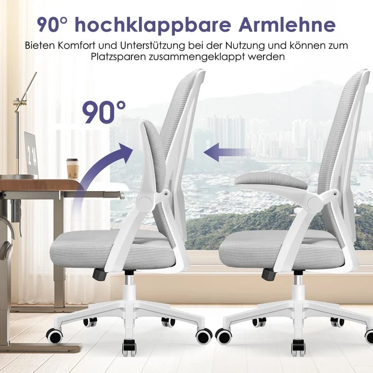 Bürostuhl Lendenstütze Armlehnen Wippfunktion 150kg Grau Model 2 – Bild 7