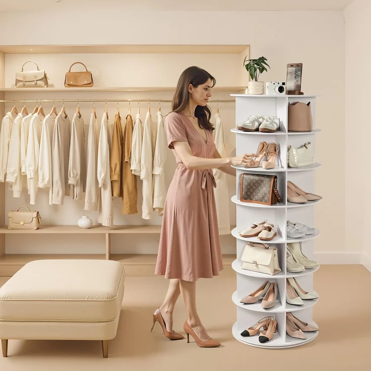 VEVOR Schuhregal Schuhschrank für 28 Paar Schuhe (7-stöckig) 360° drehbar, platzsparende Schuhaufbewahrung, Schuhablage für Schlafzimmer Wohnzimmer Eingangsbereich, Weiß 598 x 598 x 1620 mm – Bild 2