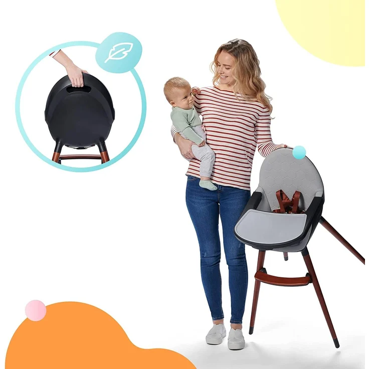 kk Kinderkraft FINIX Hochstuhl Baby ab 6 Monate bis 5 Jahre, Kinderhochstuhl 2in1 für ältere Kinder, Beine aus Holz, Verstellbare Rückenlehne Tablett Fußstütze, Stilvolles Design, Grau – Bild 4