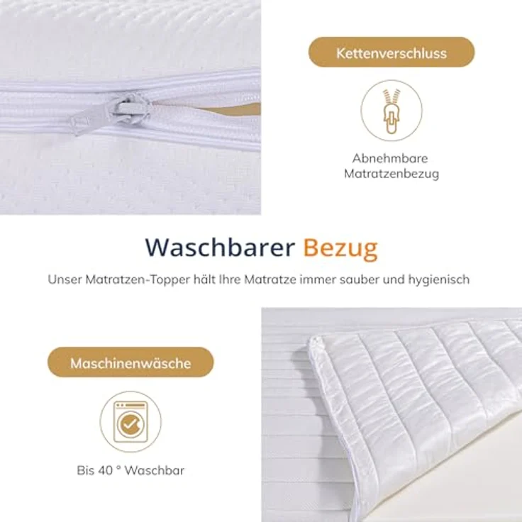 EGO HOME Matratzentopper 140x200 cm – 8cm Memory Foam Topper H2, Weicher, Premium Komfort-Topper mit Abnehmbarem & Waschbarem Bezug, Atmungsaktiv – Hochwertige Matratzenauflage für Boxspringbett Bett – Bild 6